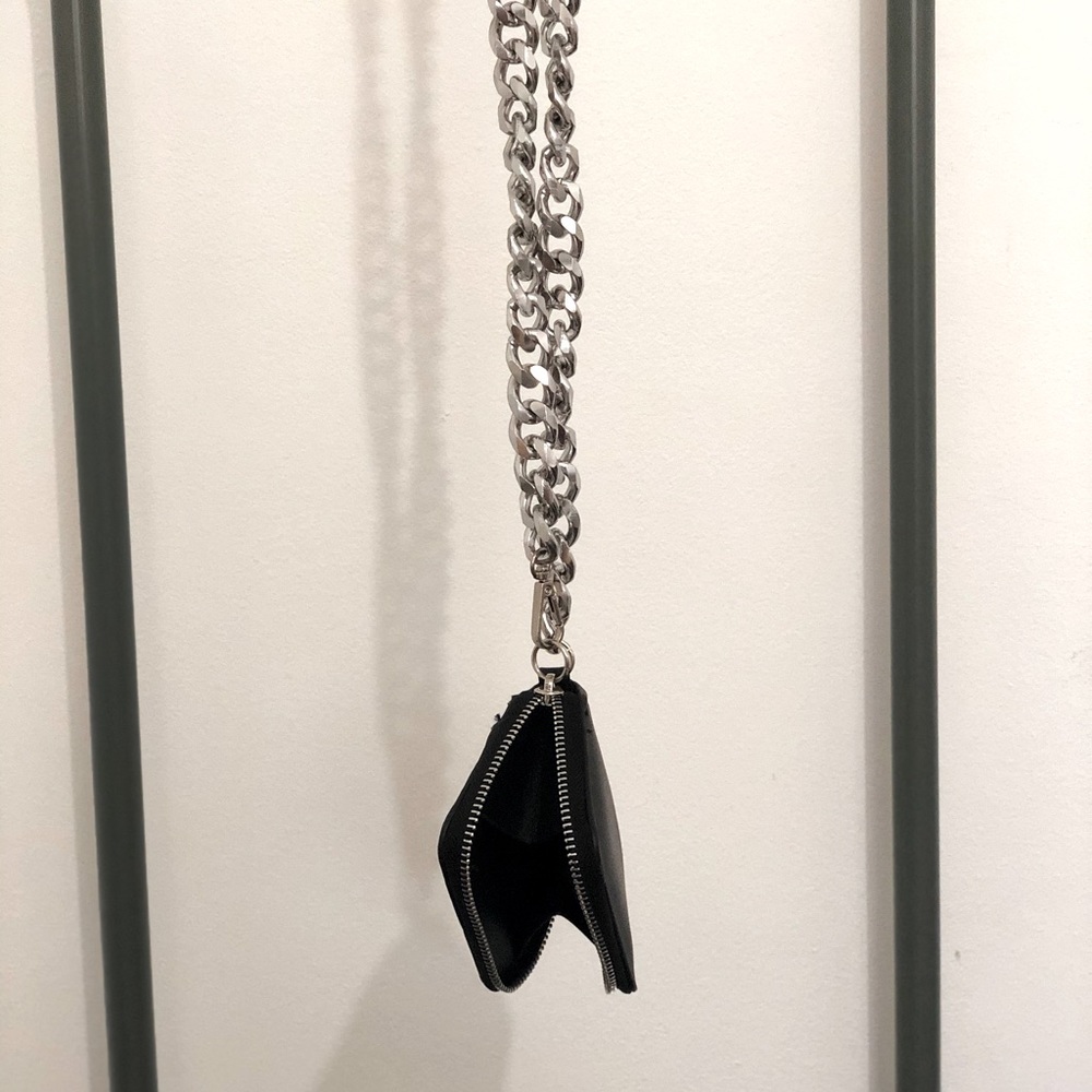 Black faux leather wallet chain purse